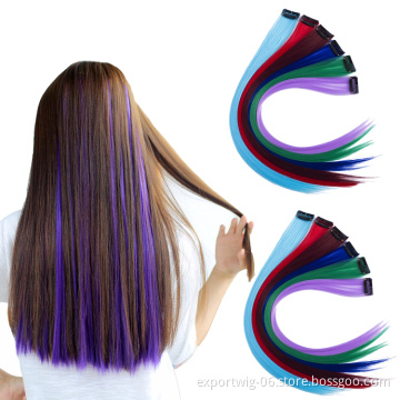 Rainbow Cheapest Party Highlights Factory Price Crochet Hair Colorful Synthetic Straight Hair Clip In Hair Extension for Party